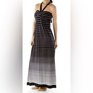 Black and White Striped Halter Maxi Dress